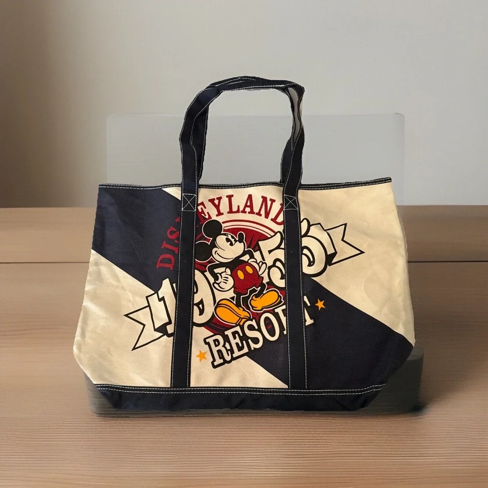 Disneyland Resort Mickey Mouse 1955 Canvas Tote Bag Navy and‎ Cream